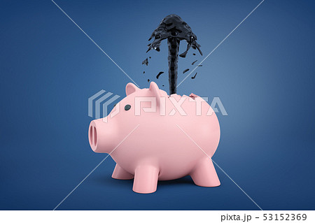 3d rendering of a piggy bank with a gush of oil flushing high from a hole in its back. 3d rendering of a piggy bank with a gush of oil flushing high from a hole in its back. 53152369