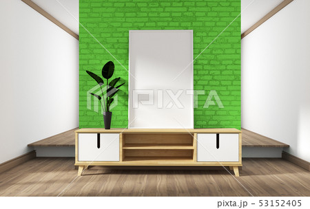 modern living room with green brick wall modern living room with green brick wall 53152405