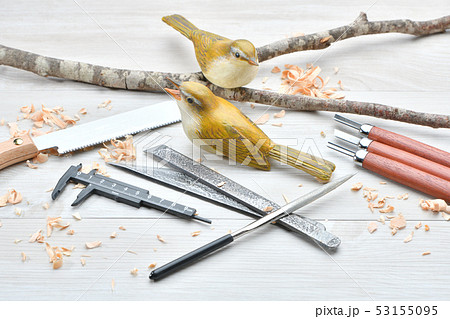バードカービング。野鳥の木彫刻、野鳥彫刻。彩色済はウグイスです。※素人の製作途中の作品です。 53155095