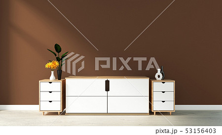 cabinet in modern empty room,brown blue wall 53156403