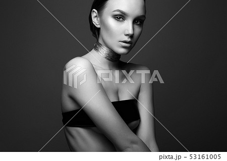 Black and white beauty portrait of Beautiful Young Black and white beauty portrait of Beautiful Young 53161005