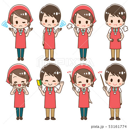 スーパー 店員 イラストセットのイラスト素材