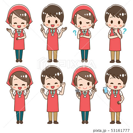 スーパー 店員 イラストセットのイラスト素材