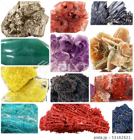 isolated mineral crystals collage in white isolated mineral crystals collage in white 53162621