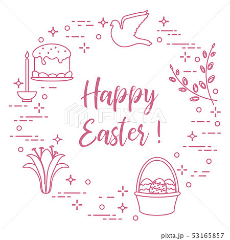 Easter cake, willow, lily,candle,dove,basket,eggs Easter cake, willow, lily,candle,dove,basket,eggs 53165857