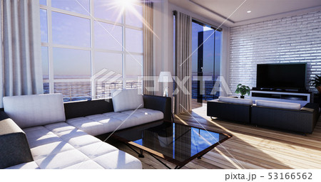 Smart Tv Mockup with blank black screen hanging Smart Tv Mockup with blank black screen hanging 53166562