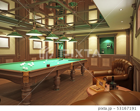 Billiard Room In Classical Style With Woodenのイラスト素材