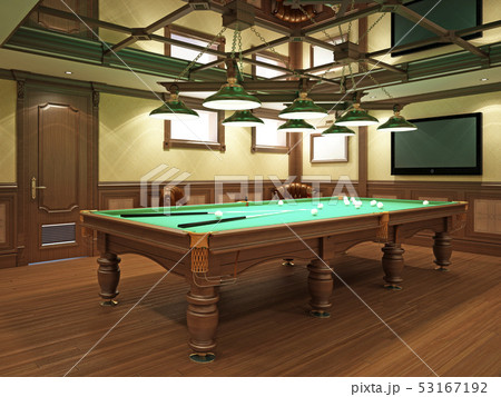 Billiard room in classical style with wooden 53167192