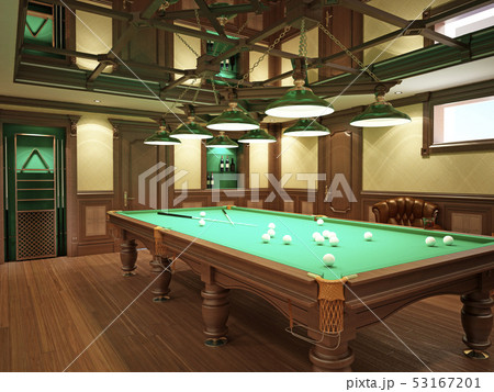 Billiard Room In Classical Style With Woodenのイラスト素材