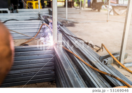 Industrial welder are welding steel pipe Industrial welder are welding steel pipe 53169046