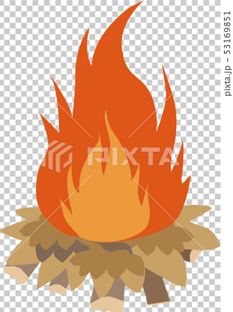 炎 イラスト ベクター たき火 炎 薪 落ち葉のイラスト素材