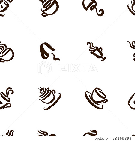 Vector illustration concept of coffee seamless pattern logo. Brown on beige background Vector illustration concept of coffee seamless pattern logo. Brown on beige background 53169893