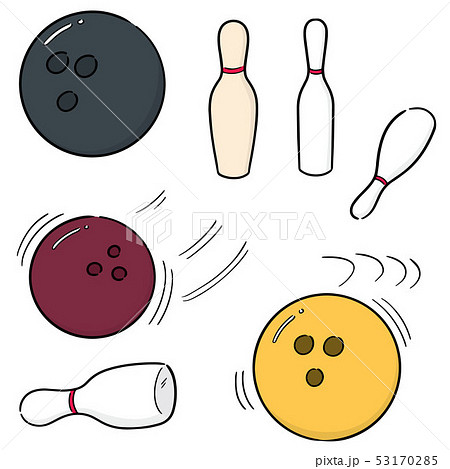 Vector Set Of Bowling Ball And Pinのイラスト素材