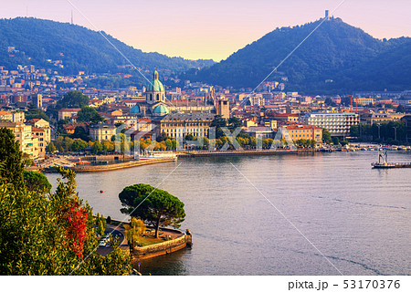 Como city town center on Lake Como, Italy 53170376
