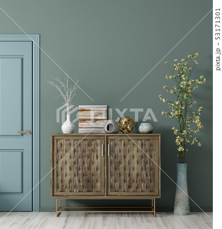 Modern living room interior with door and dresser Modern living room interior with door and dresser 53171301