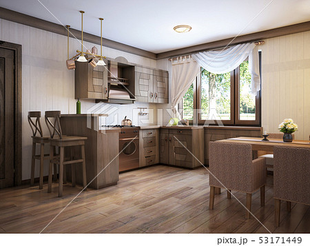 Kitchen rustic style with a dining table and Kitchen rustic style with a dining table and 53171449