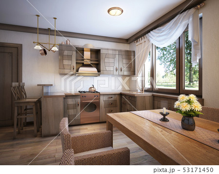 Kitchen rustic style with a dining table and 53171450
