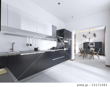 Luxurious Contemporary kitchen with gray matte 53171483