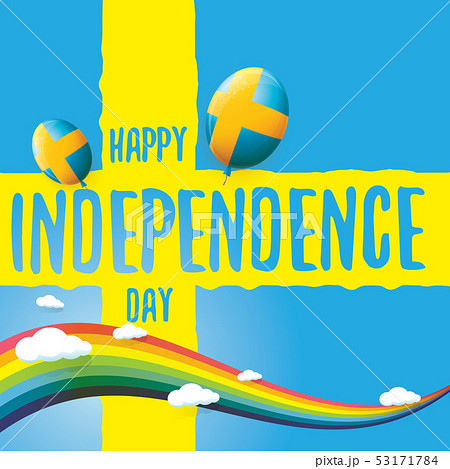 sweden indepedence day celebration banner or poster with greeting text and balloons in sky with 53171784