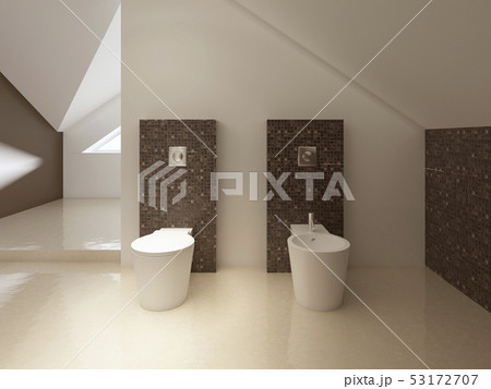 Toilet and bidet in a modern style, a wall in a 53172707