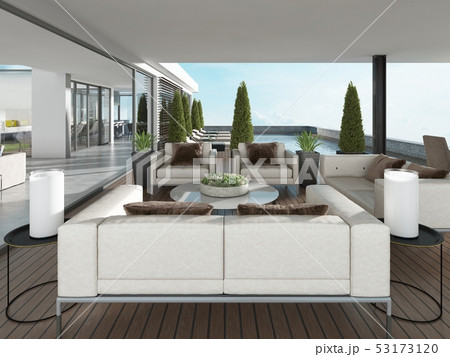 Covered terrace with modern furniture and Covered terrace with modern furniture and 53173120