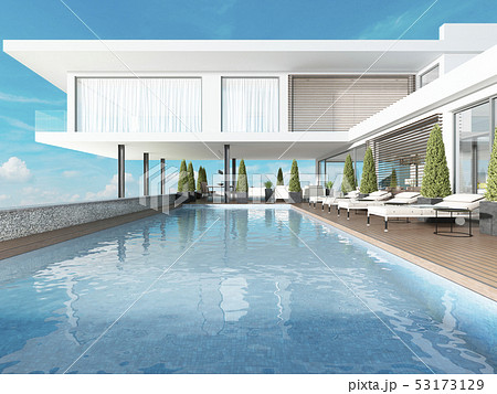 Terrace by the pool with sun loungers near the Terrace by the pool with sun loungers near the 53173129