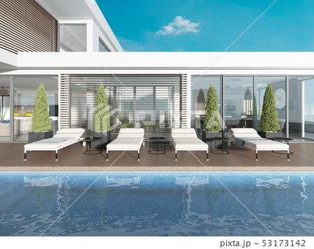 Terrace by the pool with sun loungers near the Terrace by the pool with sun loungers near the 53173142