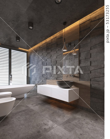 Contemporary bathroom in dark tones with ceiling Contemporary bathroom in dark tones with ceiling 53173255