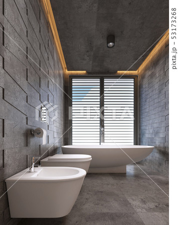 Contemporary bathroom in dark tones with ceiling 53173268