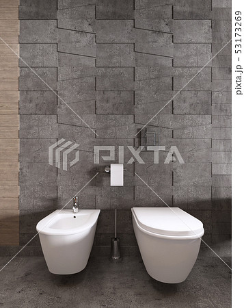 Bidet and toilet on a background of gray textured 53173269