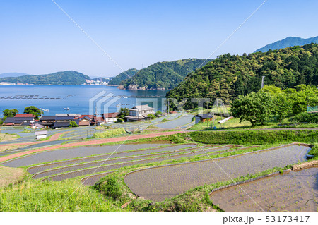 日引の棚田の写真素材