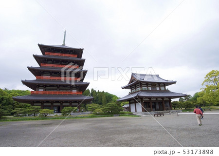 蓮華院誕生寺の奥の院の五重の御堂と仁王門(熊本県玉名市) 蓮華院誕生寺の奥の院の五重の御堂と仁王門(熊本県玉名市) 53173898