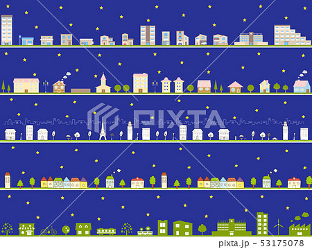 いろいろな街のイラスト 夜景 セットのイラスト素材