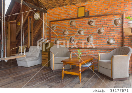 Arm Chair in Country Interior Design Room Wide 53177671