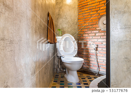 Flush Toilet in Country Loft Interior Design Room Flush Toilet in Country Loft Interior Design Room 53177676