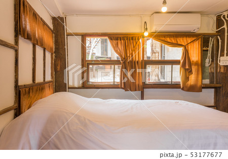 White Bed in Country Loft Interior Design Room White Bed in Country Loft Interior Design Room 53177677