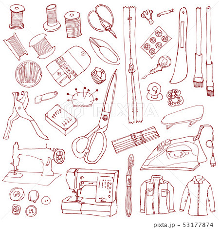 Sewing Tools Handmade Handwritten Illustration Stock Illustration