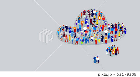 big crowd of businesspeople in cloud bubble shape business people standing together feedback social 53179309