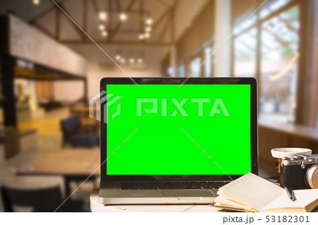 Mockup image of laptop with blank green screen Mockup image of laptop with blank green screen 53182301