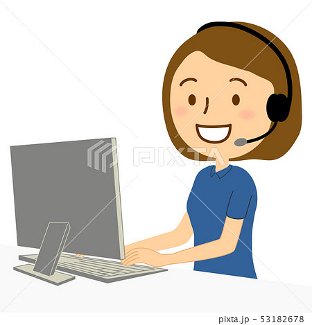 パソコンコールセンター女性ポロシャツ笑顔 53182678