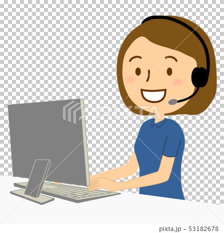 パソコンコールセンター女性ポロシャツ笑顔 53182678