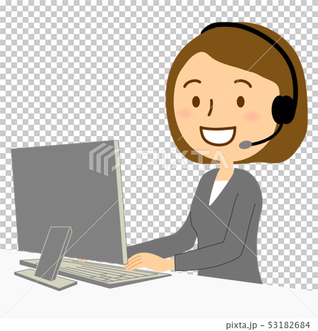 パソコンコールセンター女性スーツ笑顔のイラスト素材
