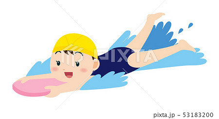 ビート板を持って泳ぐ女の子のイラストのイラスト素材 5310