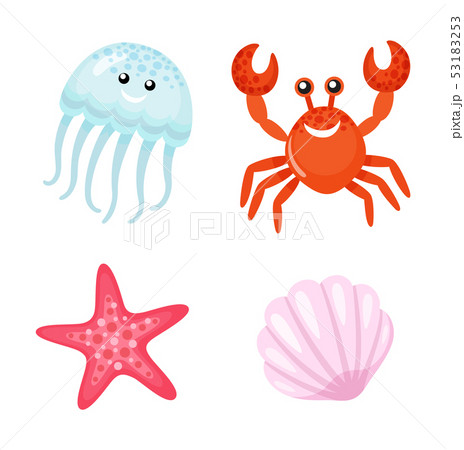Summer Character, Red Crab and Jellyfish Starfish 53183253