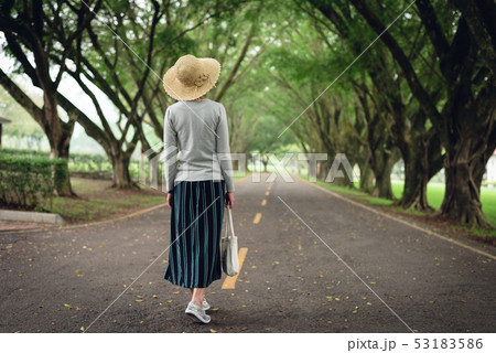 woman take a walk on the way under the trees woman take a walk on the way under the trees 53183586