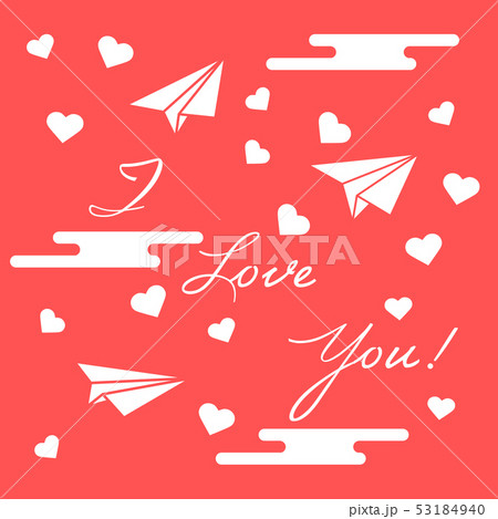 Paper airplane, hearts, clouds Valentine's Day. 53184940