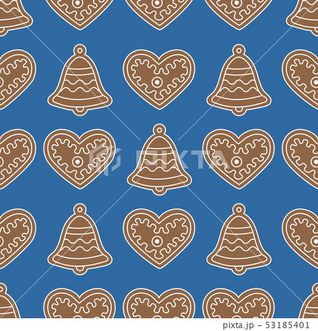 Seamless pattern with gingerbread bells and hearts 53185401