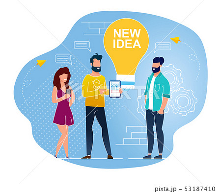 New Idea is Written on Light Bulb Cartoon Flat New Idea is Written on Light Bulb Cartoon Flat 53187410