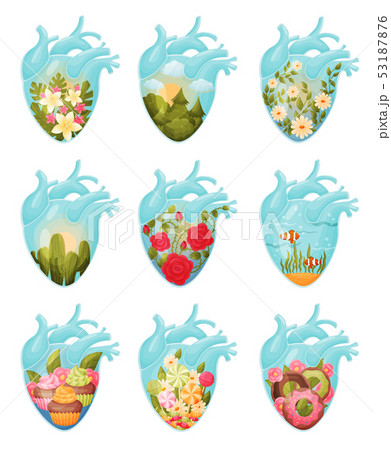 Flowers and sweets inside the heart. Vector illustration on white background. Flowers and sweets inside the heart. Vector illustration on white background. 53187876