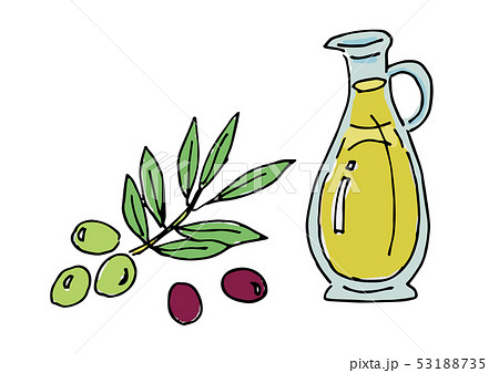 オリーブオイルと実のイラストのイラスト素材